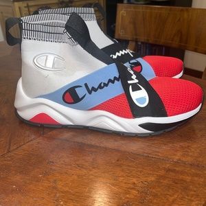 CHAMPION rally crossover SLIP ON SNEAKERS Mens Size 10, WHITE/SCARLET/BLACK